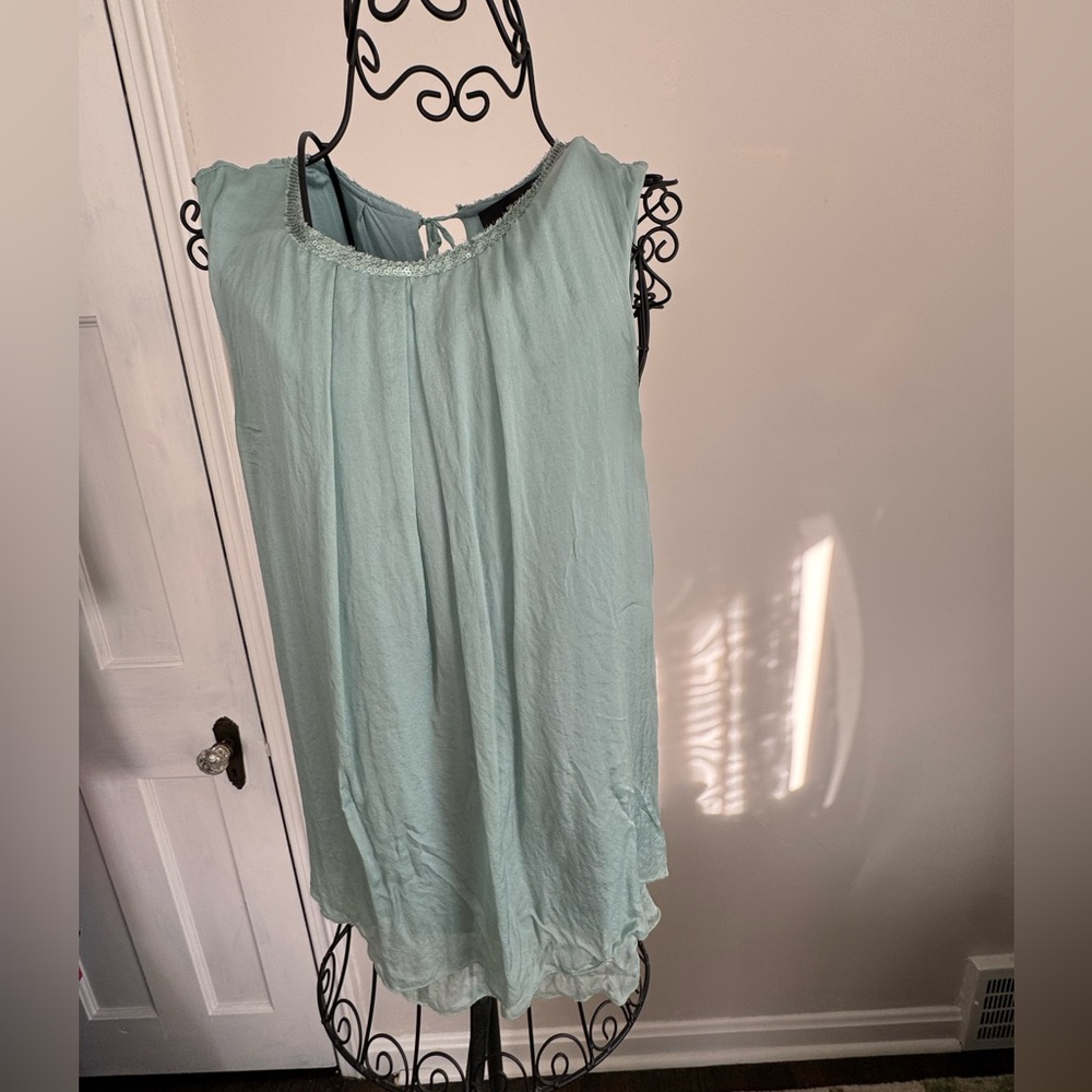 Silk flowy Sleeveless Top in Light Blue